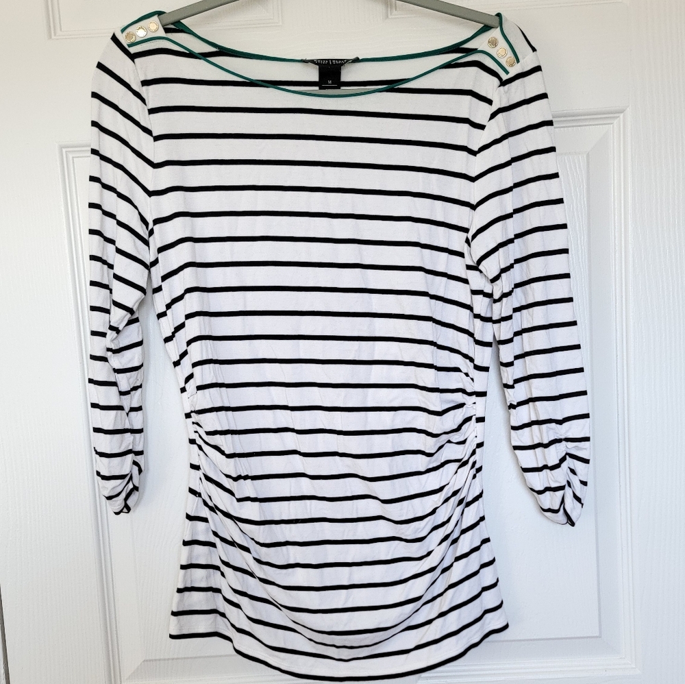 White House Black Market Black & White Striped Top Size Medium